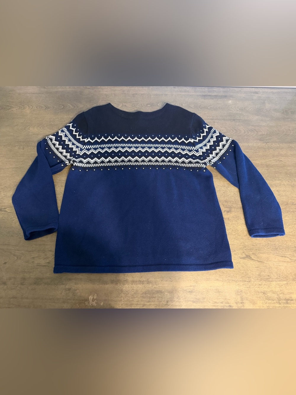 Vintage 90s Eddie Bauer Fair Isle Crewneck Sweater, Navy Blue 100% Cotton, L